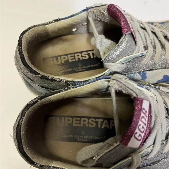 Golden Goose Superstar Sneakers Grey Blue Silver Glitter Camo Star Sz 35 - Picture 8 of 11
